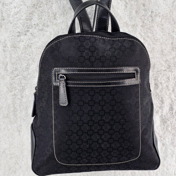 NINE WEST Black Faux Leather and Canvas Small Backpack Contrast Stitching - Picture 1 of 14
